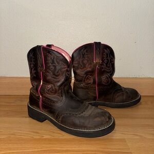 Brown and Pink Short Ariat Western Boots